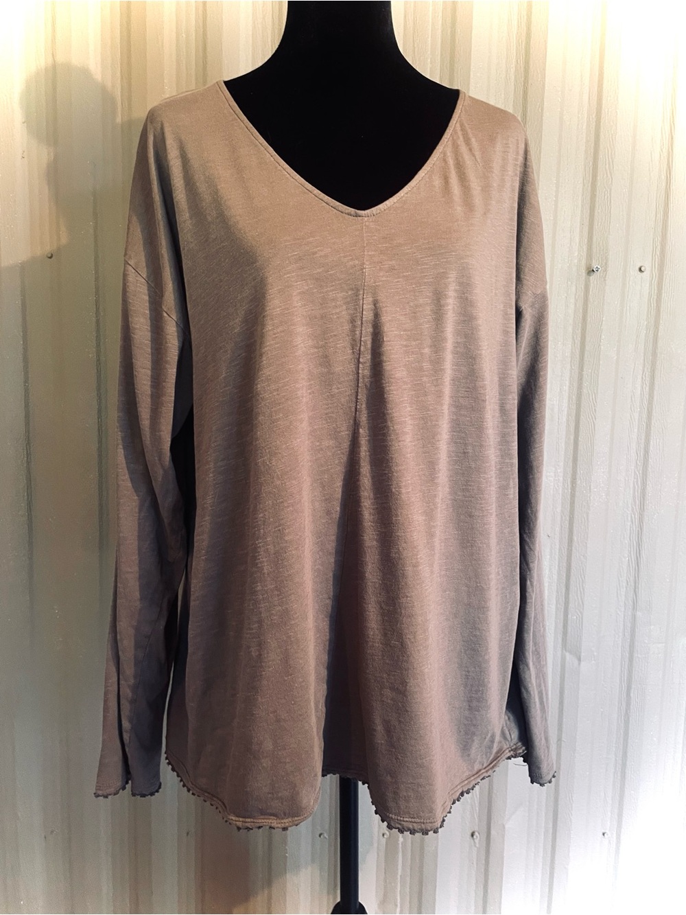 EILEEN FISHER GARNET HILL Top Sleepwear Pajama Organic Cotton Mocha Crochet XL